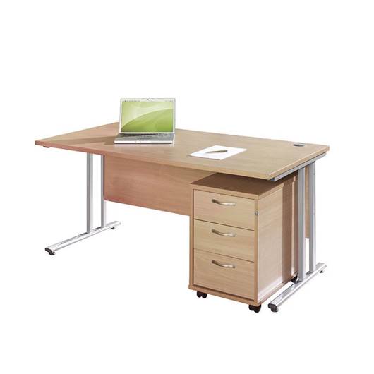 Picture of Maestro Desking - Straight Desk Bundle with 3 Drawer Pedestal - Beech Worktop